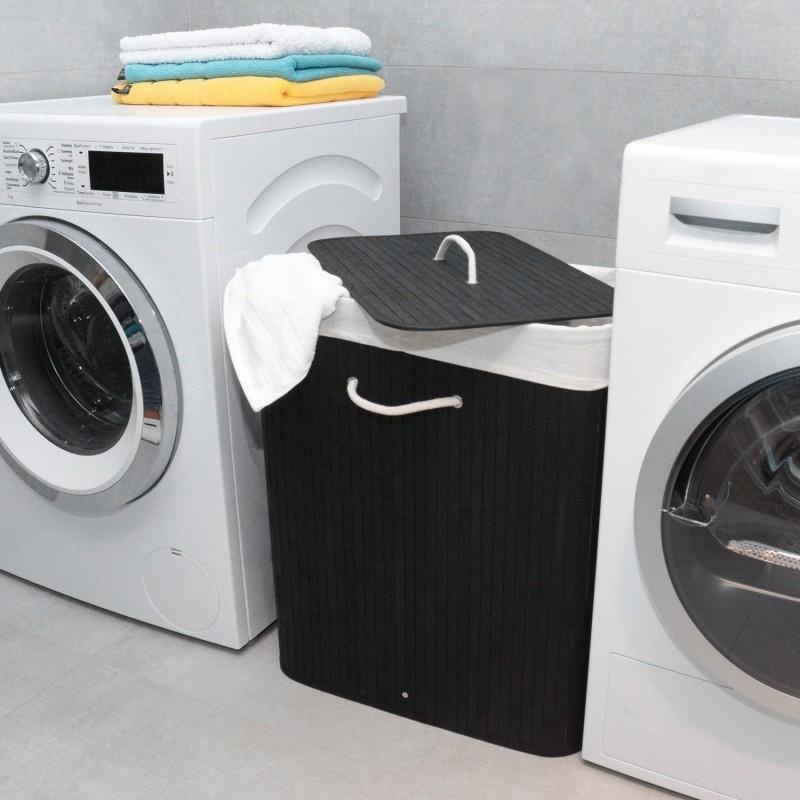 Wasmand - 2 vakken - 100 L - 52,5x33,5x63 cm - zwart bamboe