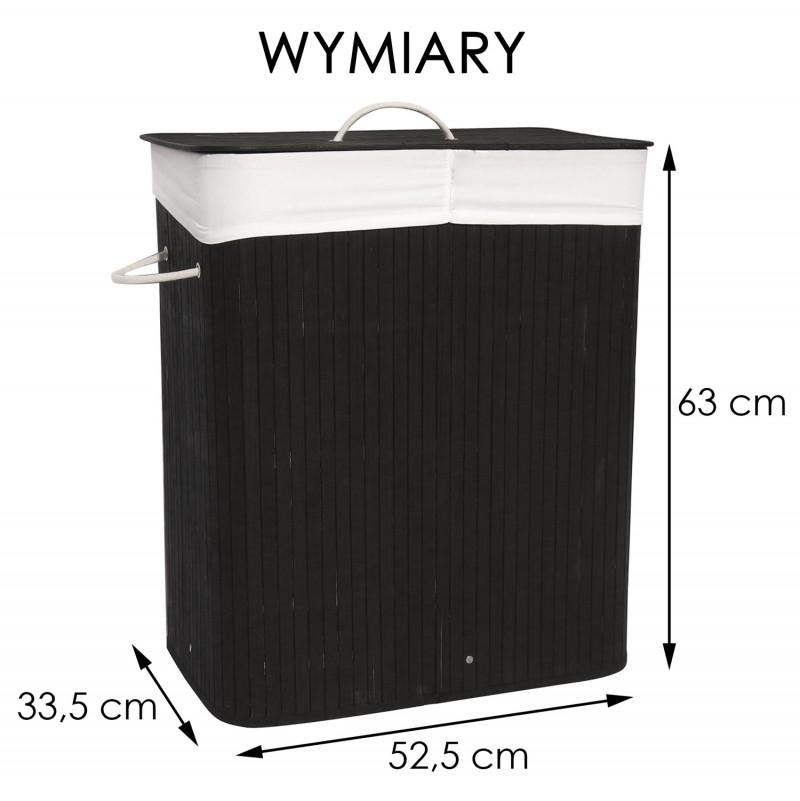 Wasmand - 2 vakken - 100 L - 52,5x33,5x63 cm - zwart bamboe