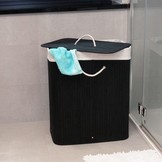 Wasmand - 2 vakken - 100 L - 52,5x33,5x63 cm - zwart bamboe