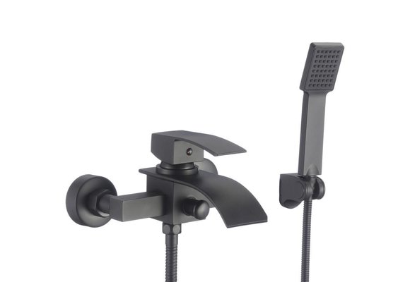 Badkraan met handdouche - opbouw - platte uitloop - zwart