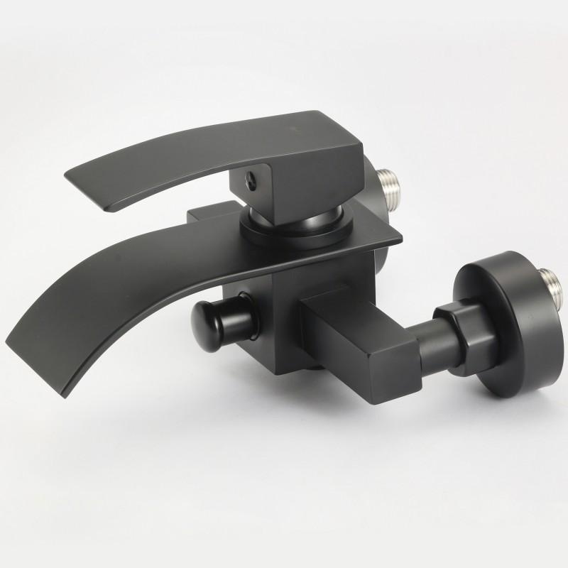 Badkraan met handdouche - opbouw - platte uitloop - zwart