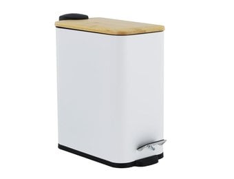 Pedaalemmer - prullenbak badkamer - 5 liter - wit bamboe