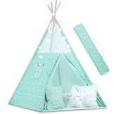 Tipi tent - Speeltent - Mint & sterren - met kussens en lampjes