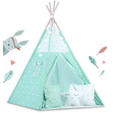 Tipi tent - Speeltent - Mint & sterren - met kussens en lampjes