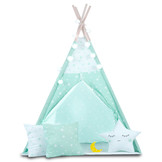 Tipi tent - Speeltent - Mint & sterren - met kussens en lampjes