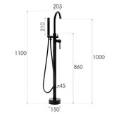 Vrijstaande badkraan - met handdouche - 110 cm hoog - zwart