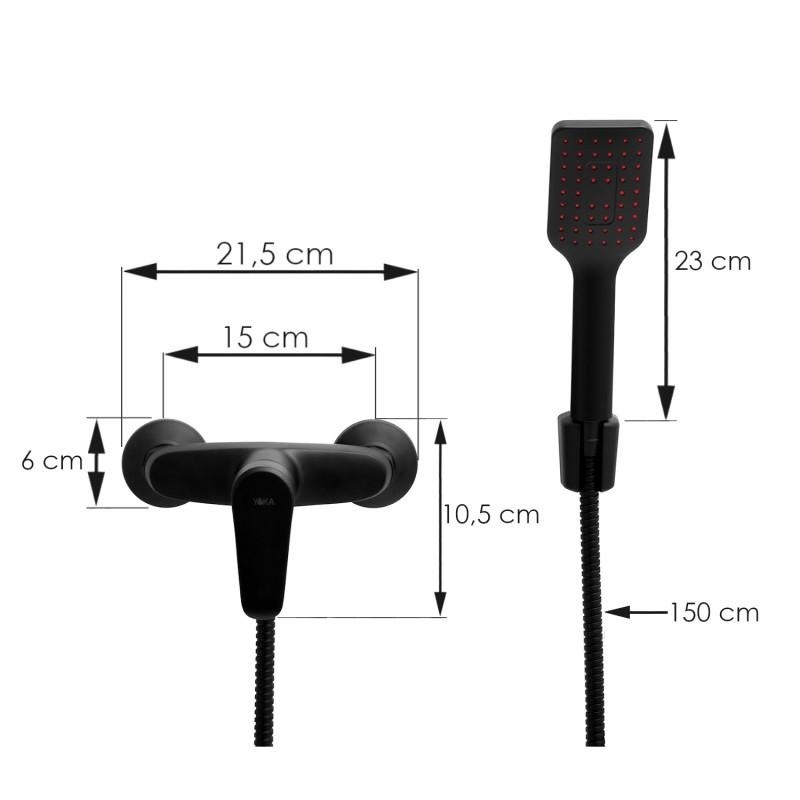 Douchemengkraan voor cabine - wandmontage zwarte douche