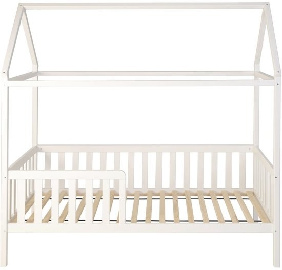 Huisbed huisje - kinderbed - hout - met hek - 200 x 90 cm - wit