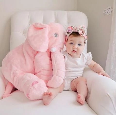 Grote knuffel olifant - pluche knuffel kussen - roze