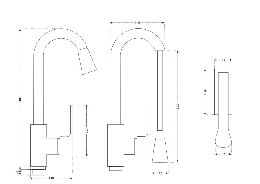 Keukenkraan goud - met uitrekbare kop tot 82 cm