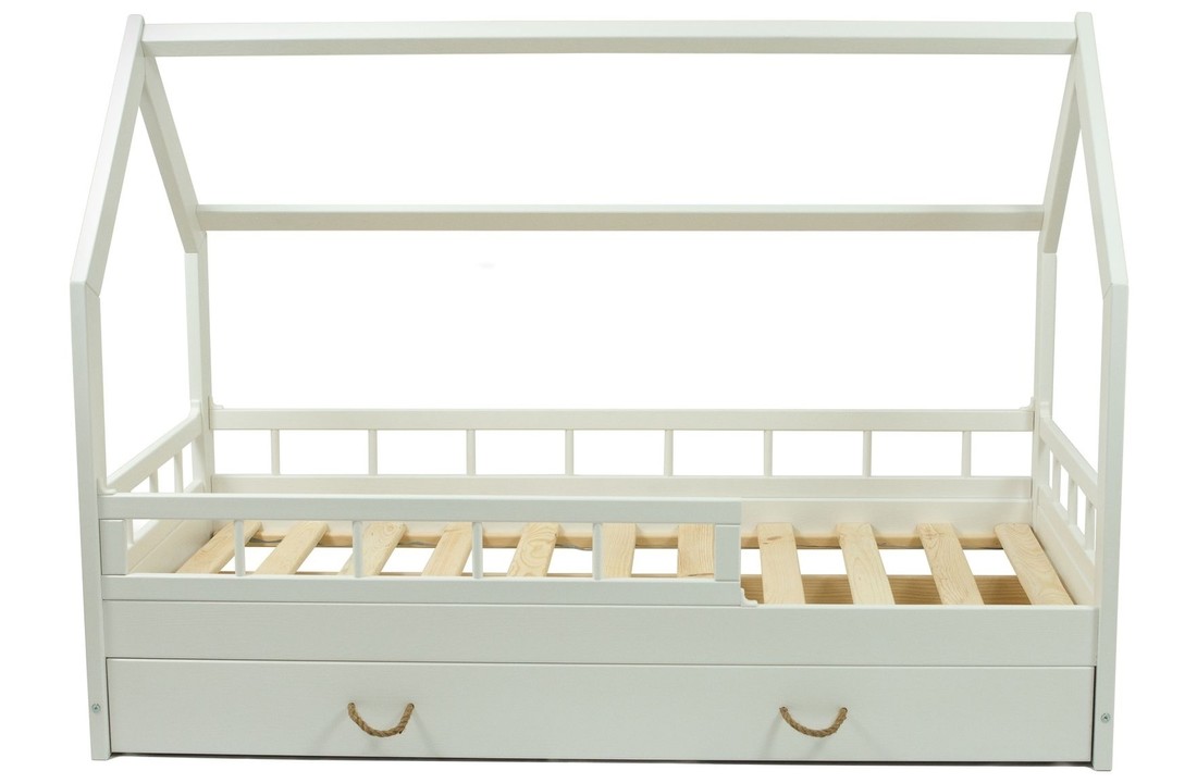 Massief houten kinderbed - Scandinavische stijl - huisbed - 160x80cm - met barrierres - wit