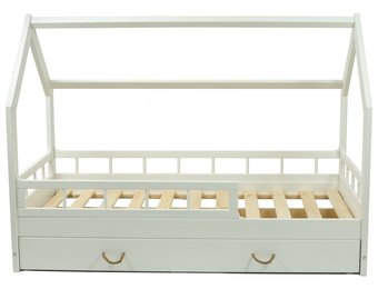 Massief houten kinderbed - Scandinavische stijl - huisbed - 160x80cm - met barrierres - wit