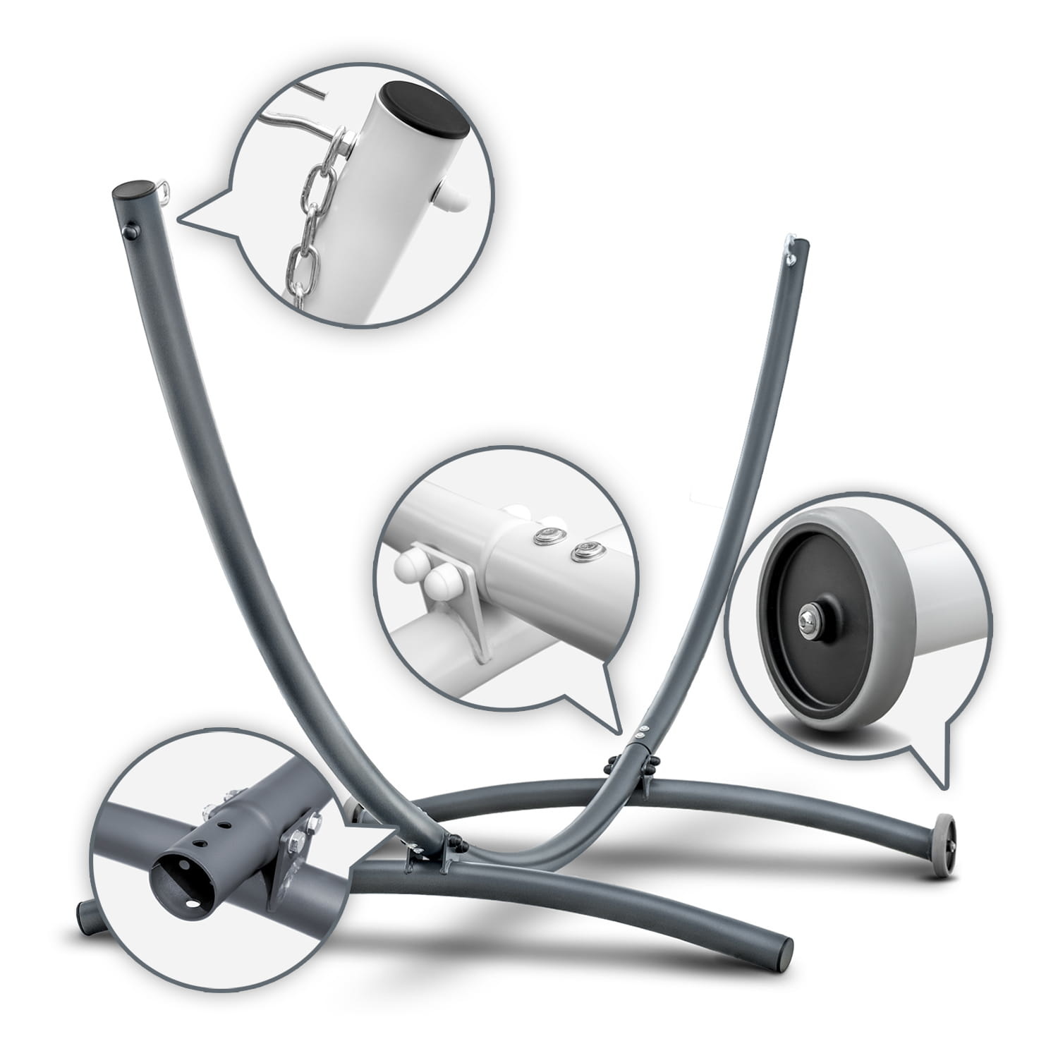 Hangmat standaard - met wielen - 380x130x125 cm - antraciet