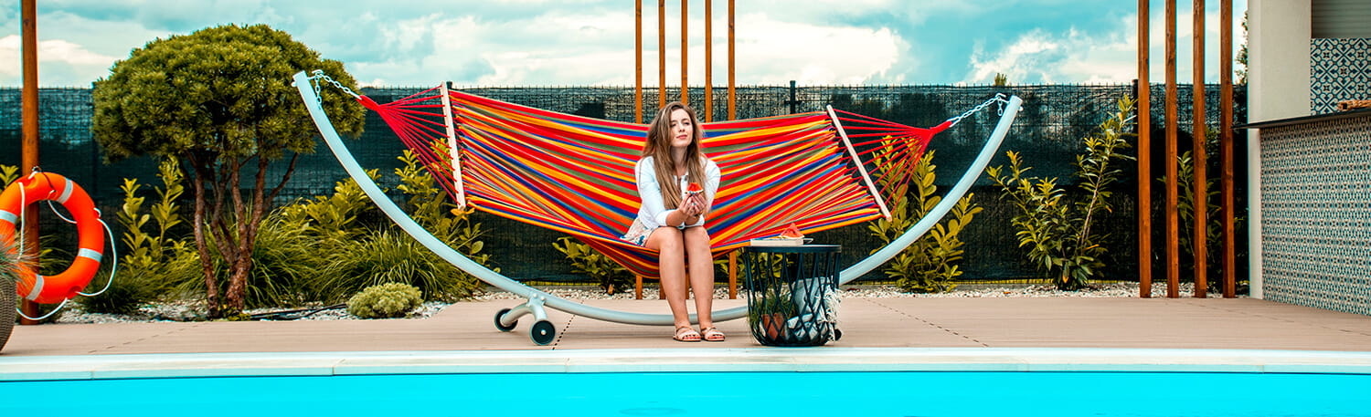 Hangmat standaard - met wielen - 380x130x125 cm - wit