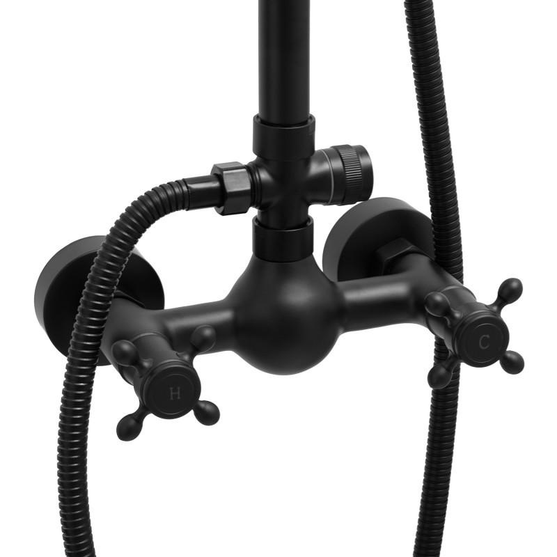 Regendoucheset - retro - met mengkraan - 20 cm - zwart