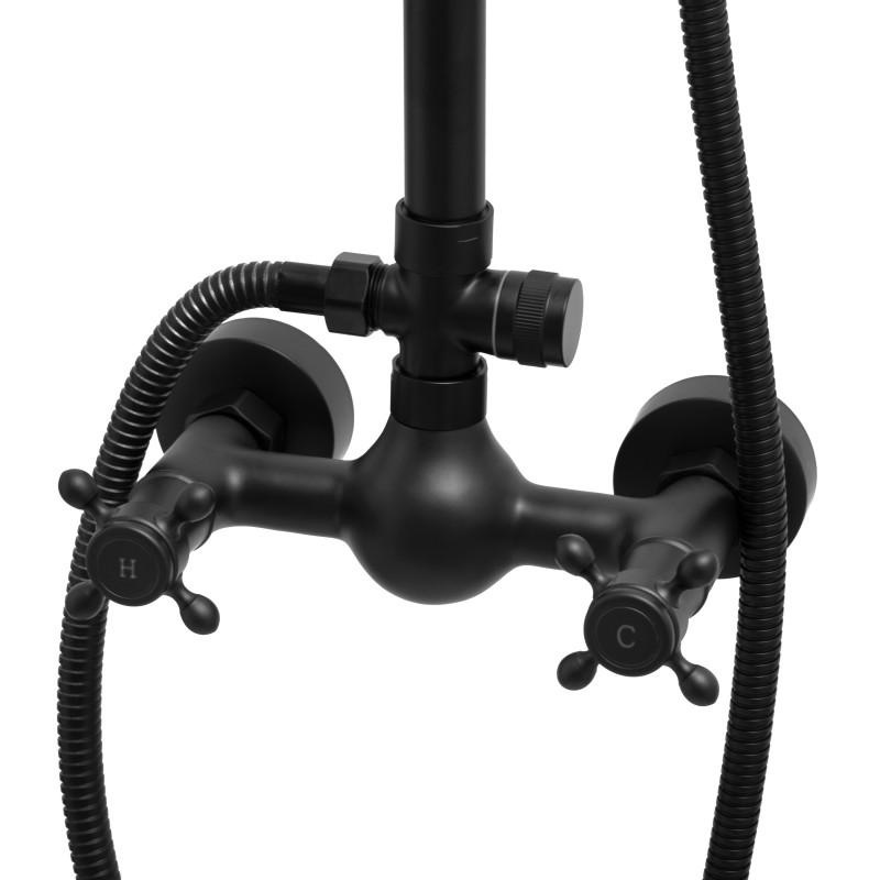 Regendoucheset - retro - met mengkraan - 20 cm - zwart