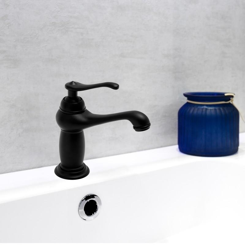 Retro wastafelkraan - zwart - 17,2x17 cm - eengreeps