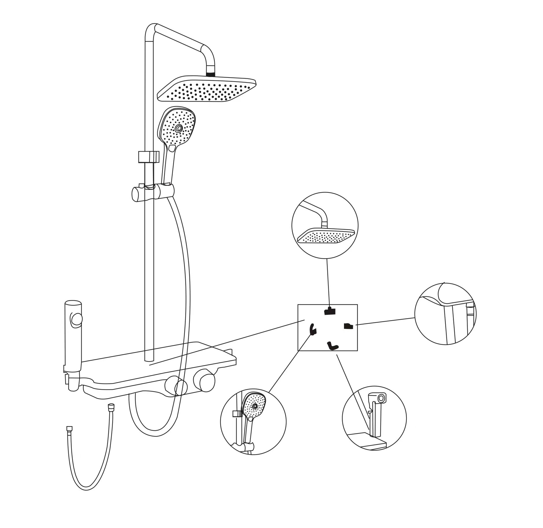 Regendoucheset - 30 cm - zwart - thermostaatkraan, handdouche & sproeier