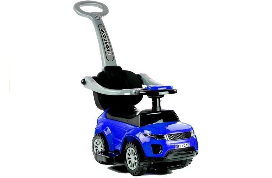 Blauwe loopwagen - peuter loopauto met duwstang