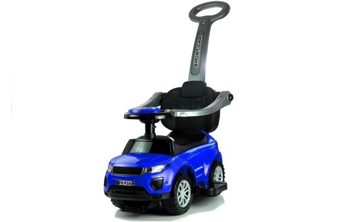 Blauwe loopwagen - peuter loopauto met duwstang