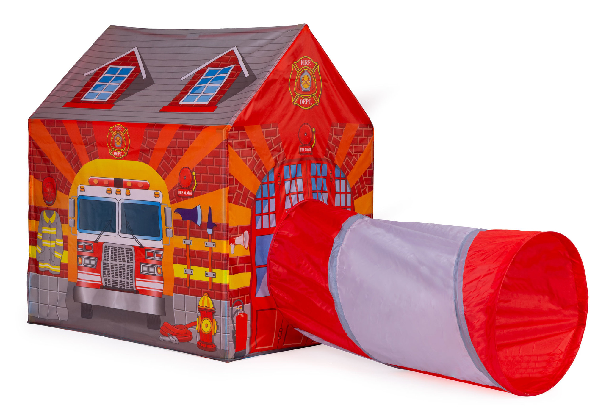 Speeltent - met kruiptunnel - 190x73x102 cm - brandweer - rood