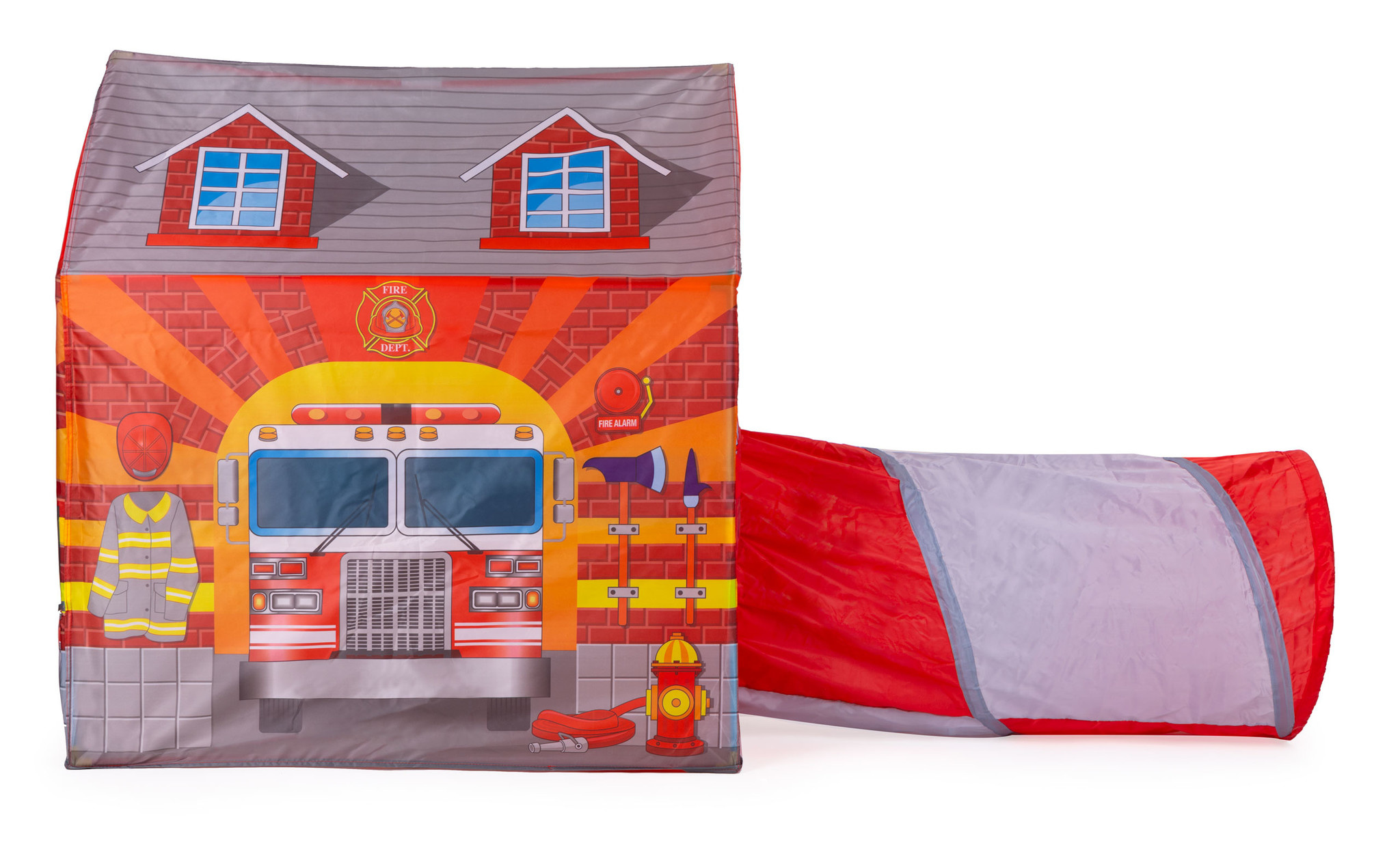 Speeltent - met kruiptunnel - 190x73x102 cm - brandweer - rood