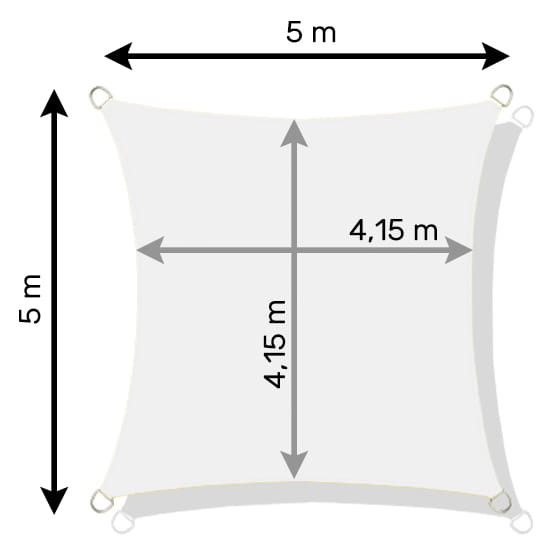 Schaduwdoek - tarp - zonnedoek - vierkant - 5x5 m - grijs
