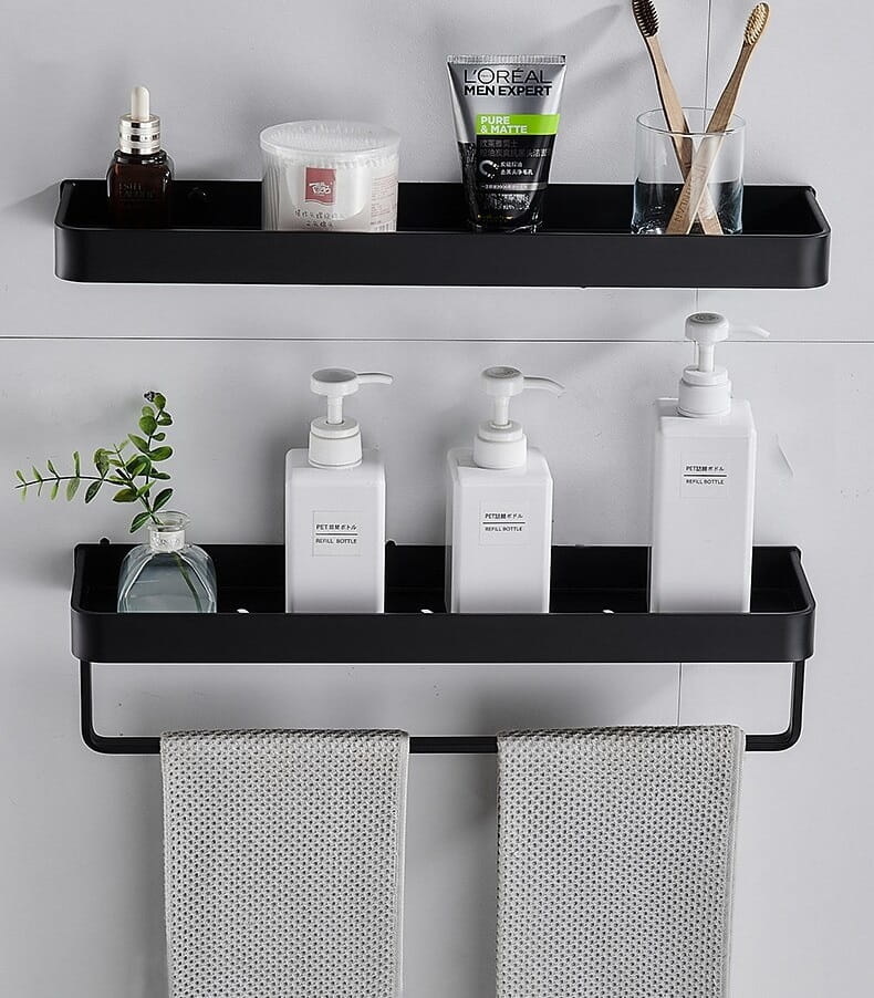 Badkamer schap 2 stuks - 30 cm zwart - metalen hanger