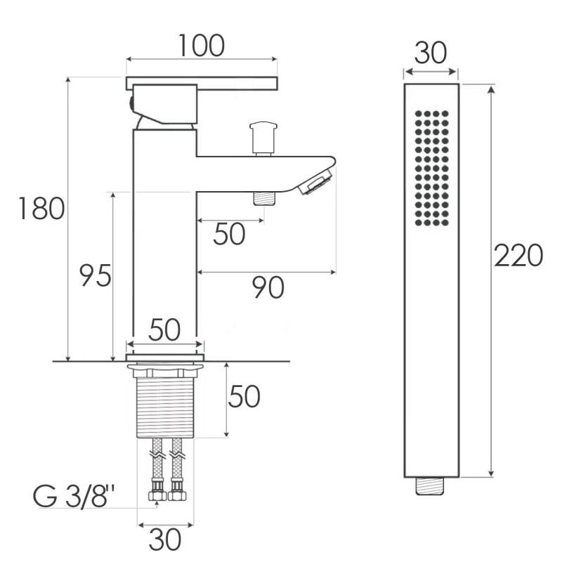 Badmengkraan met handdouche - staand - vierkant - mat zwart