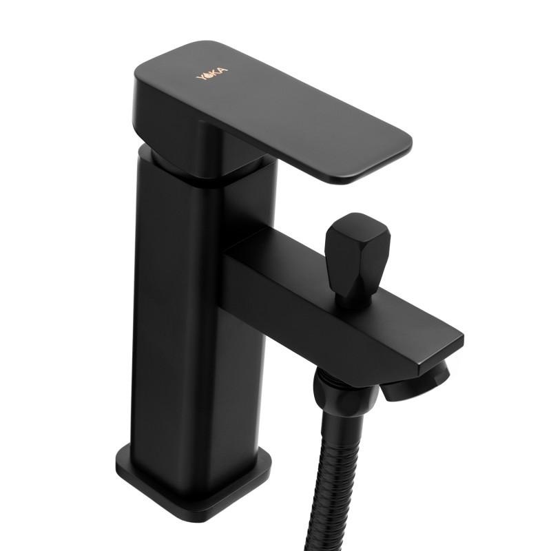 Badmengkraan met handdouche - staand - vierkant - mat zwart