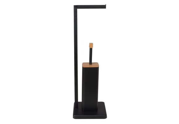 WC rolhouder staand met toiletborstel - 20x64cm - zwart bamboe