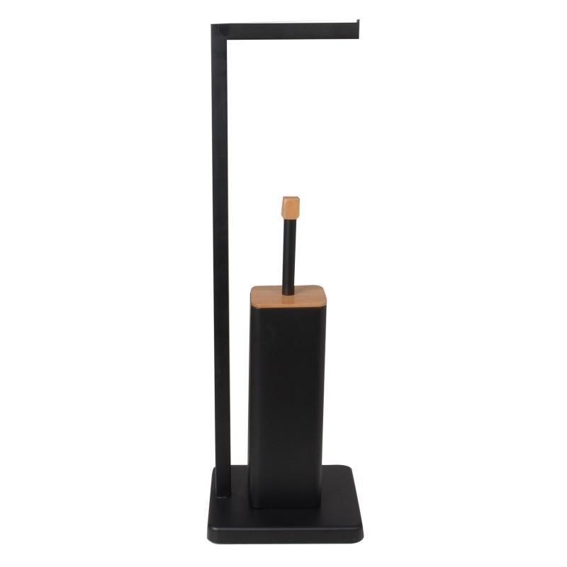 WC rolhouder staand met toiletborstel - 20x64cm - zwart bamboe