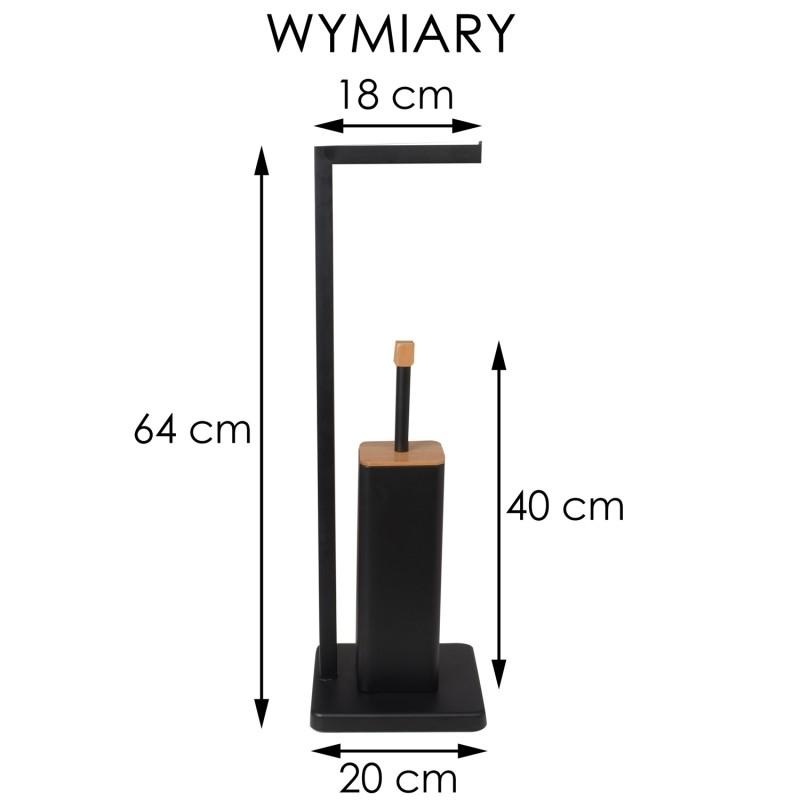 WC rolhouder staand met toiletborstel - 20x64cm - zwart bamboe