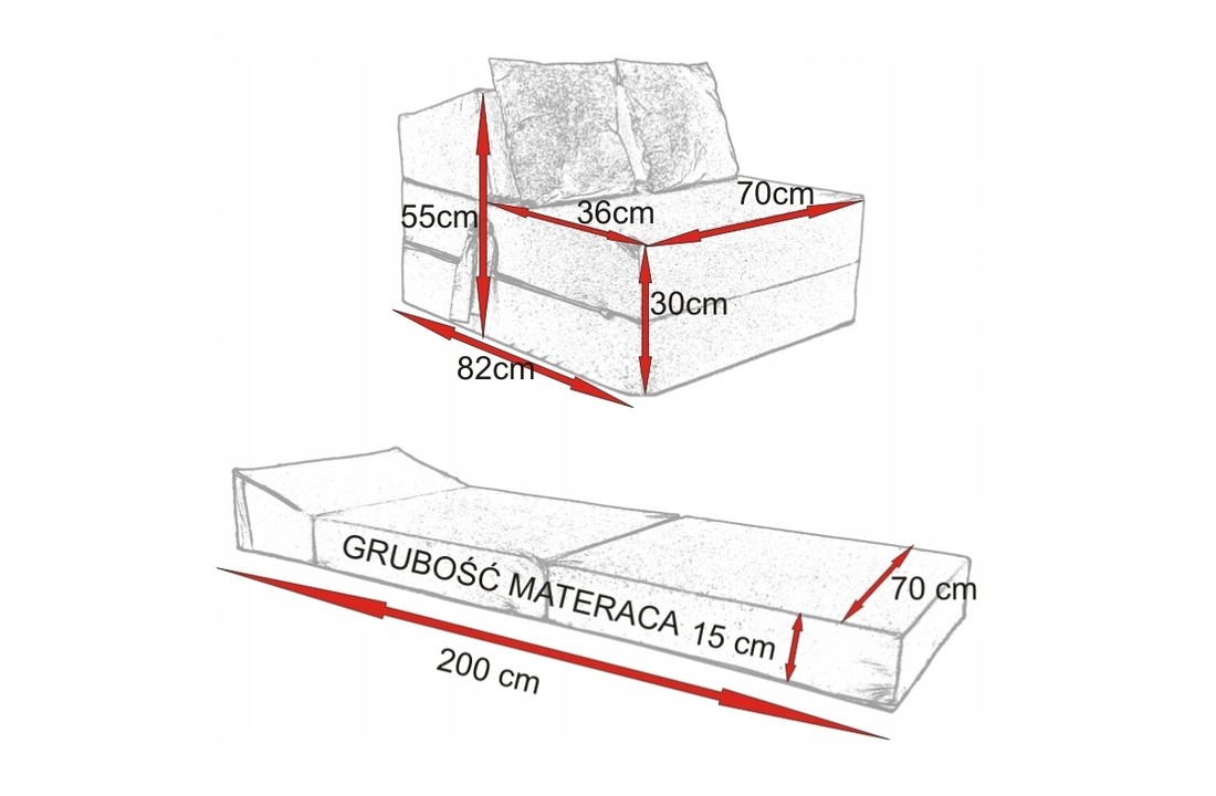 Opvouwbaar matras - logeermatras - 200x70x15 cm - antraciet