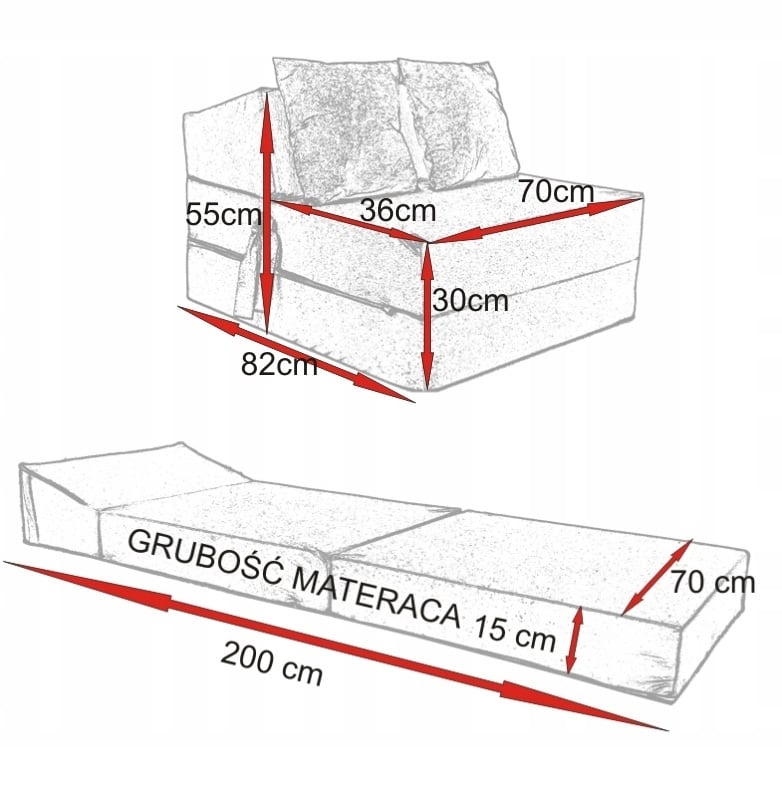 Opvouwbaar matras - logeermatras - 200x70x15 cm - cognac