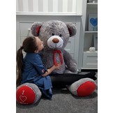 Knuffelbeer - grijs-rood - 75x85cm - EU - nieuw