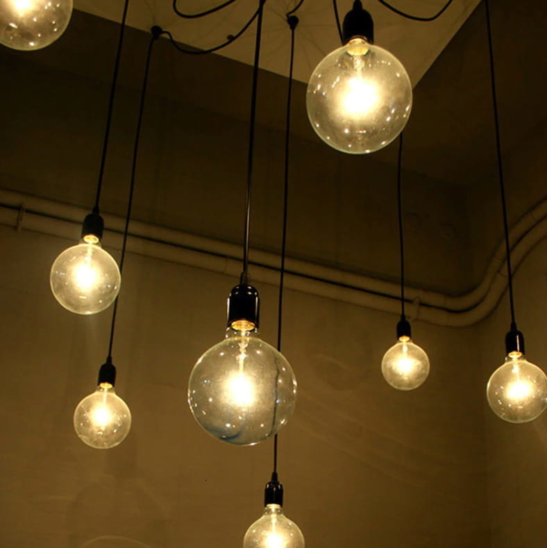 Kroonluchter zwart met 6 hangende lampen – E27 fitting