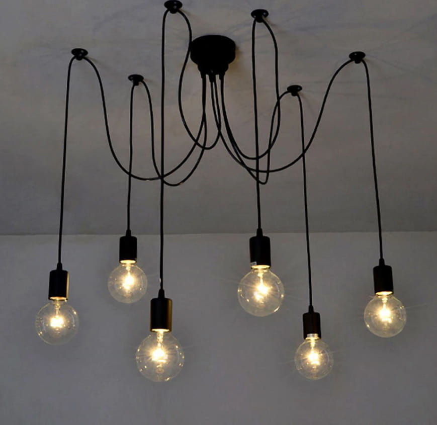 Kroonluchter zwart met 6 hangende lampen – E27 fitting