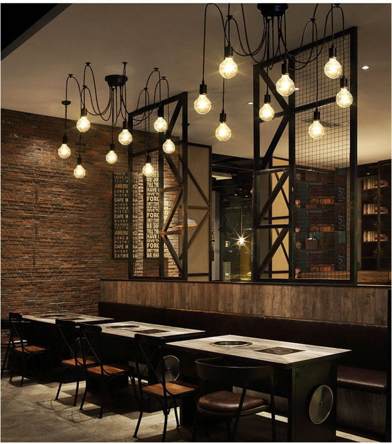 Kroonluchter zwart met 6 hangende lampen – E27 fitting