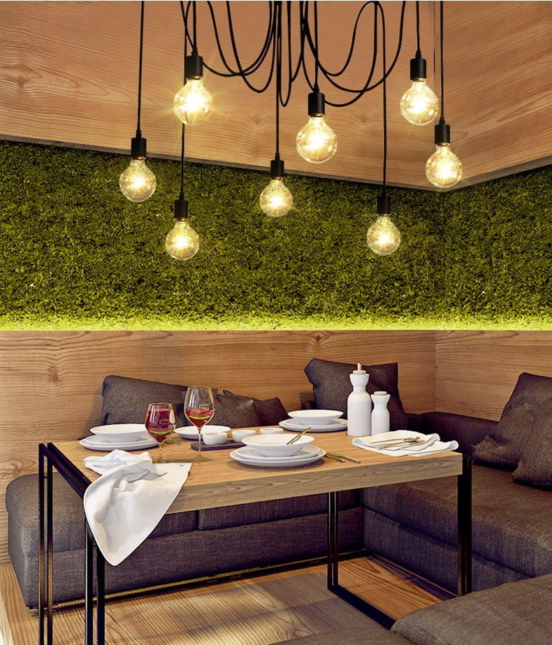 Kroonluchter zwart met 6 hangende lampen – E27 fitting