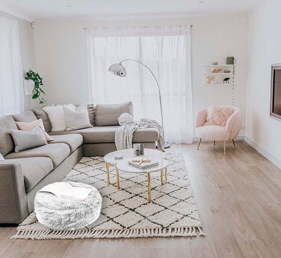 Poef - grijs - pluche - 60x25 cm – opblaasbaar