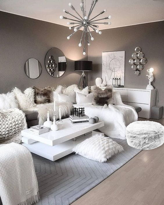 Poef - grijs - pluche - 60x25 cm – opblaasbaar