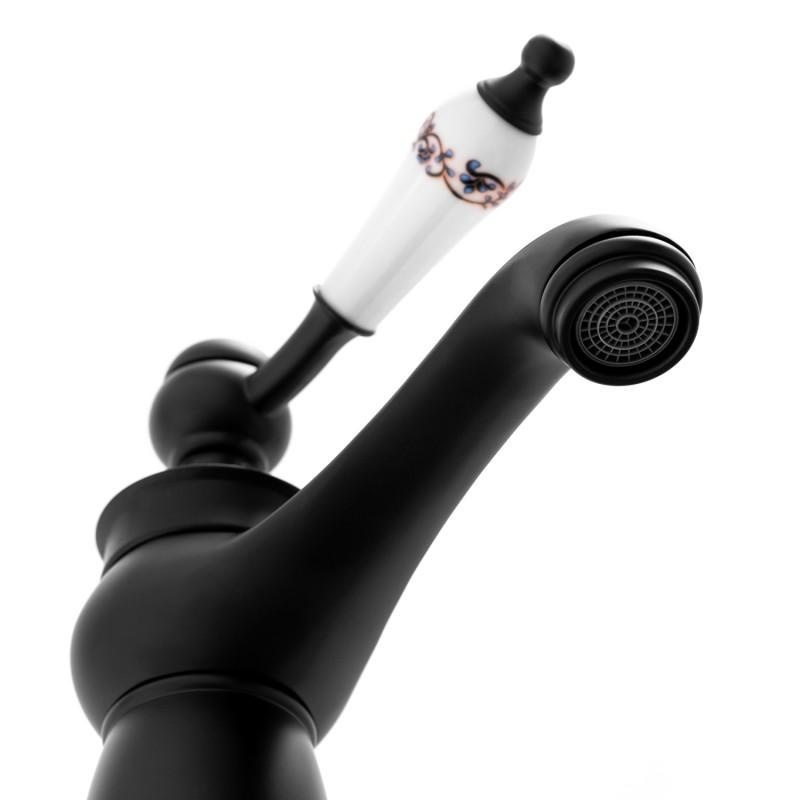 Wastafelkraan - zwart - retro - 11,5x18 cm - eengreeps