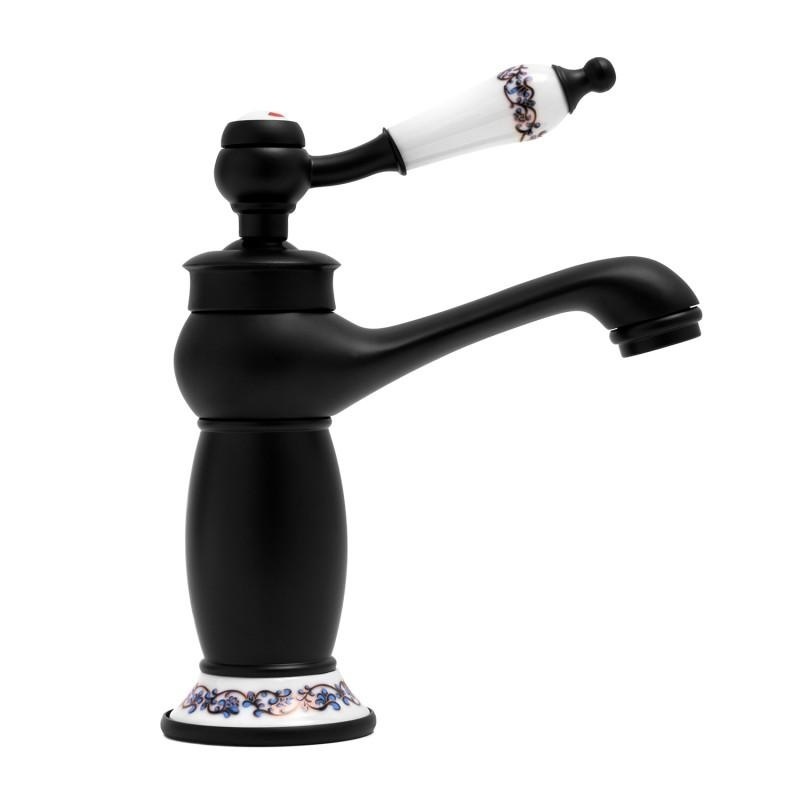 Wastafelkraan - zwart - retro - 11,5x18 cm - eengreeps