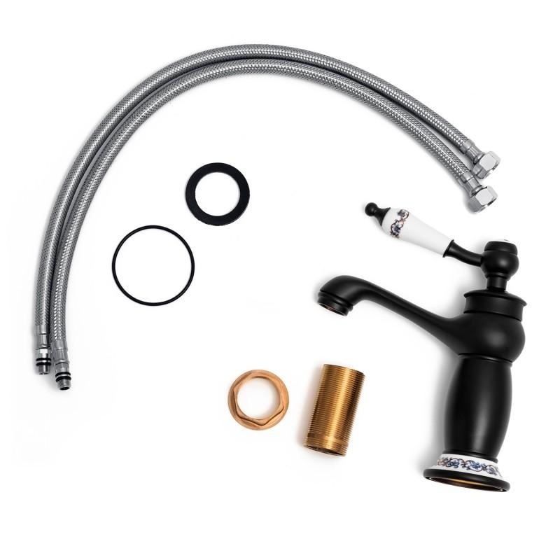 Wastafelkraan - zwart - retro - 11,5x18 cm - eengreeps