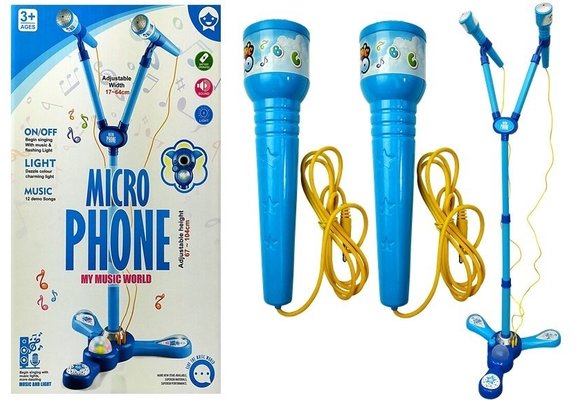 Kinder karaoke set - met 2 microfoons - met standaard - blauw