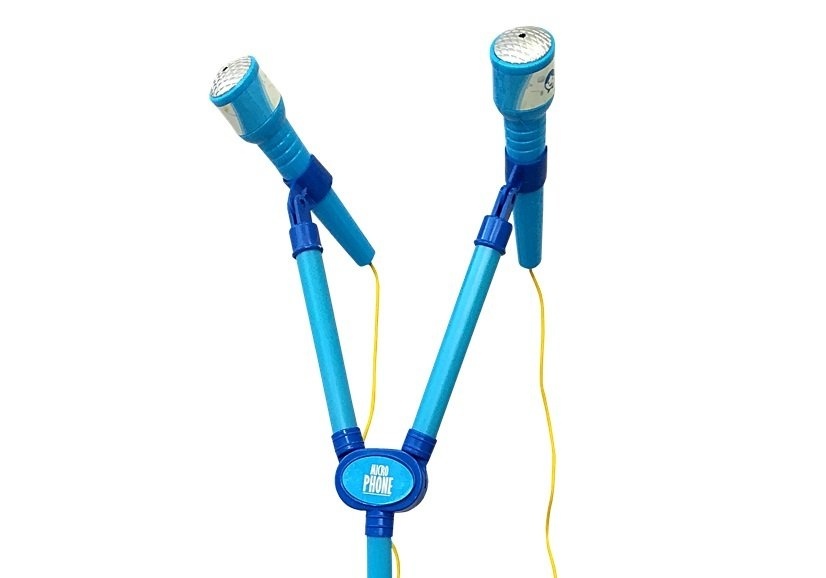 Kinder karaoke set - met 2 microfoons - met standaard - blauw