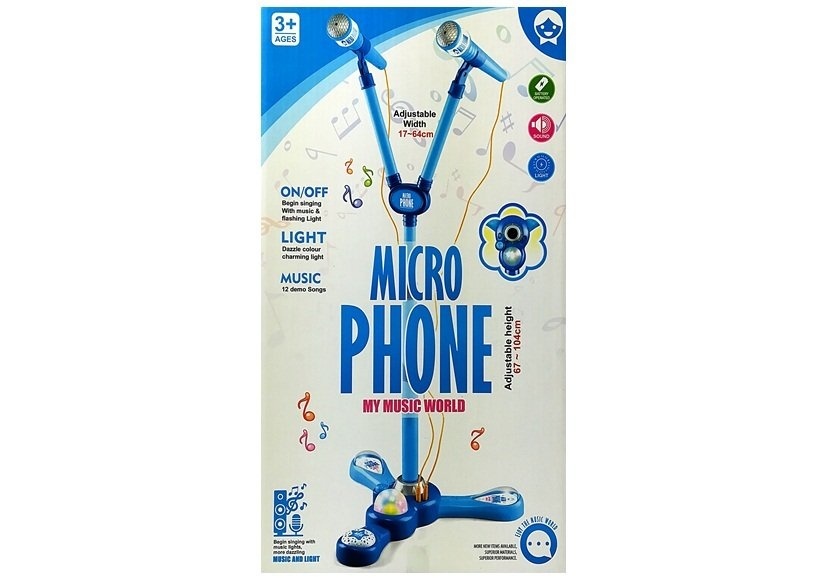 Kinder karaoke set - met 2 microfoons - met standaard - blauw