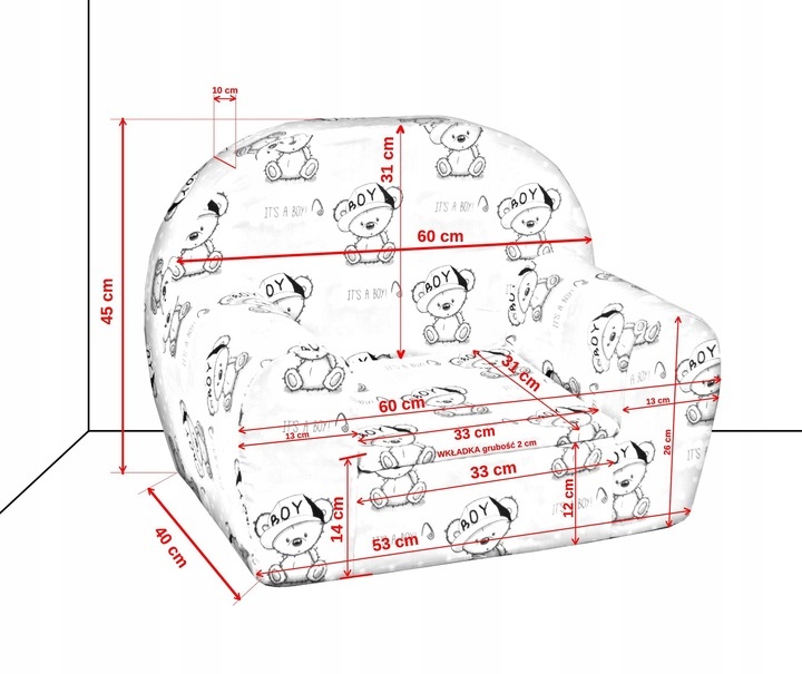 Kinderfauteuil - peuterstoel - 60x40x45 cm - grijs blauw
