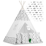 Tipi tent - Speeltent - wit & pijlen - met kussens en lampjes